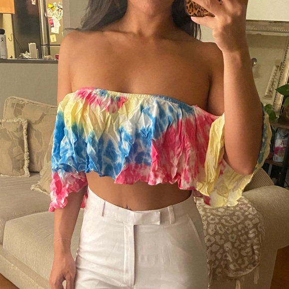 Forever 21 Tie Dye Off The Shoulder Crop Top - Picture 2 of 3